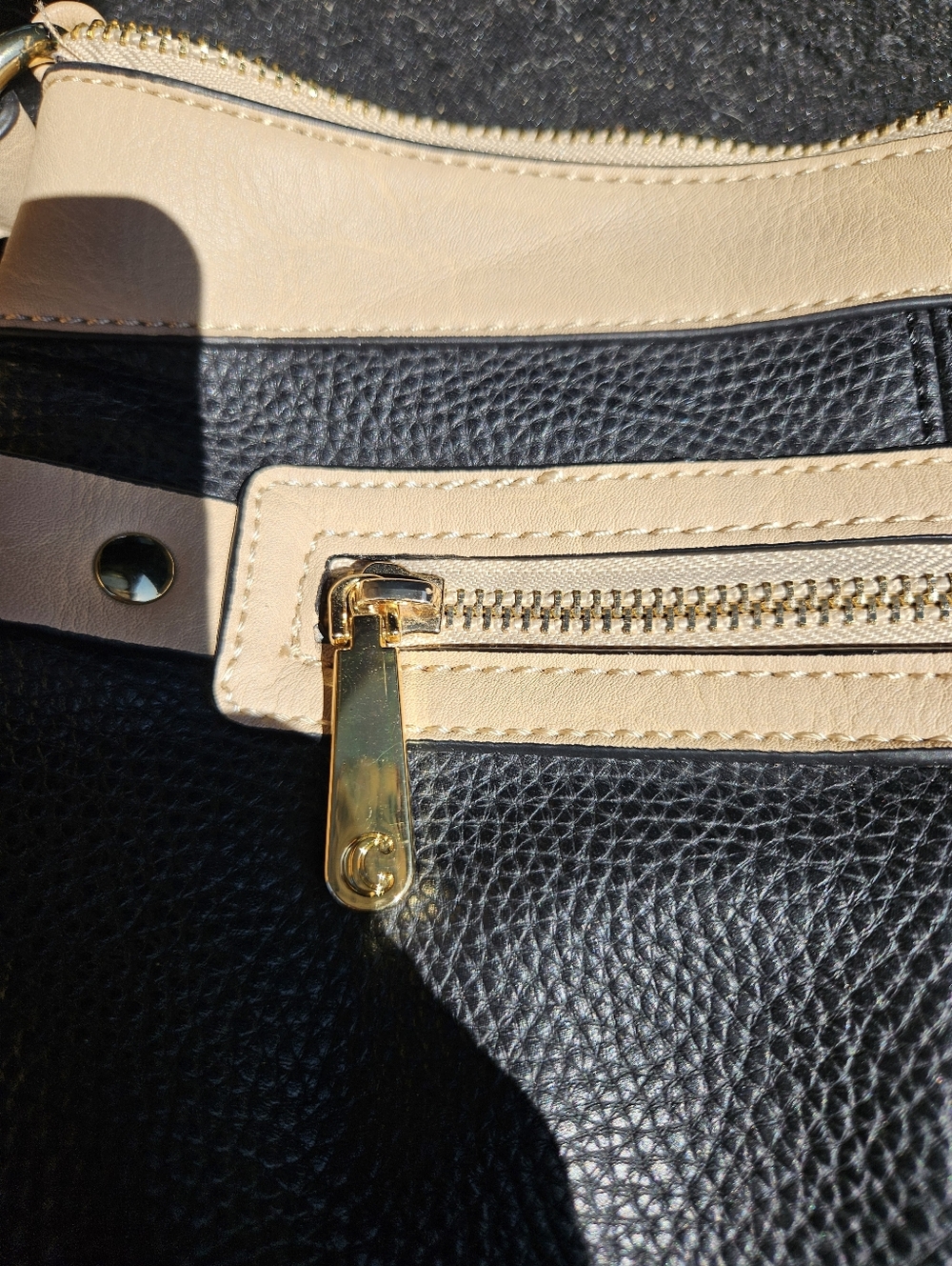 Charming Charlie Black and Beige Two-Tone Tote with Gold Hardware